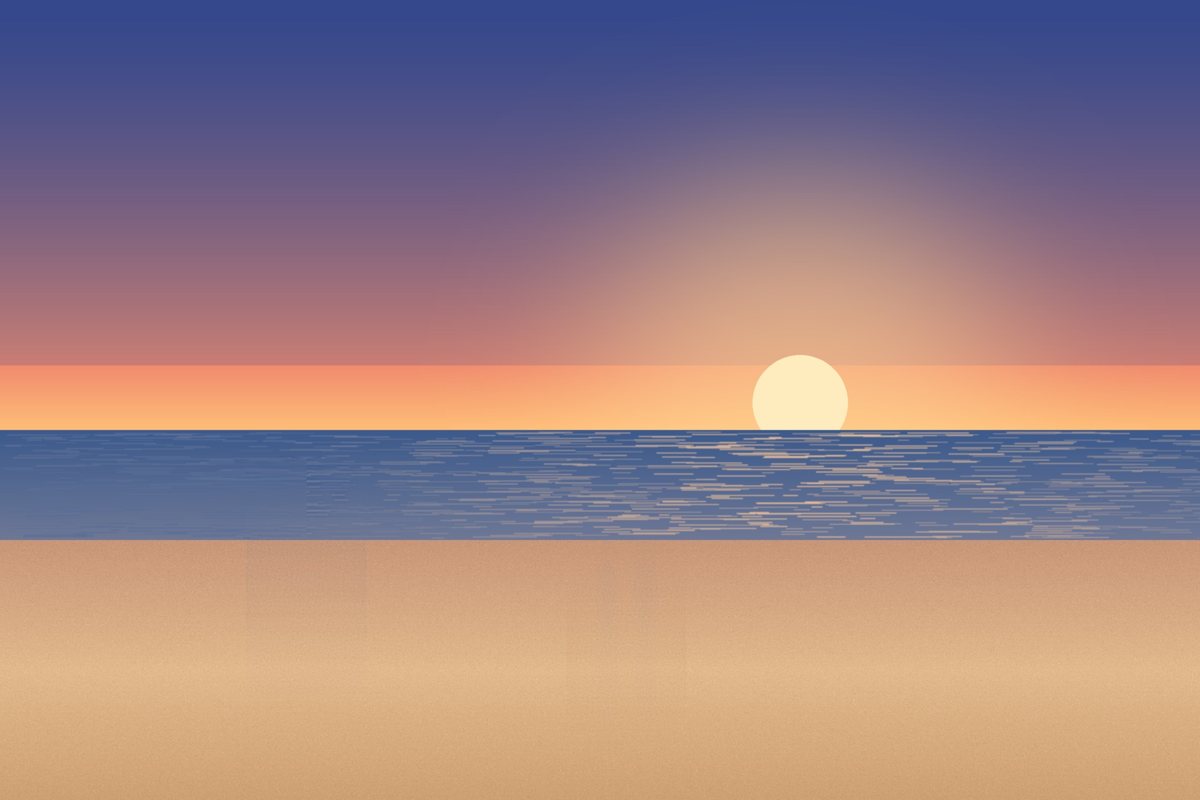 Après : la plage au coucher du soleil, sans poubelle ni plot
